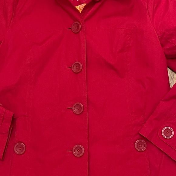 L.L Bean Red Trench Coat with Hood Fully Lined in Citrus 🍊 Pattern Size S - Picture 7 of 14